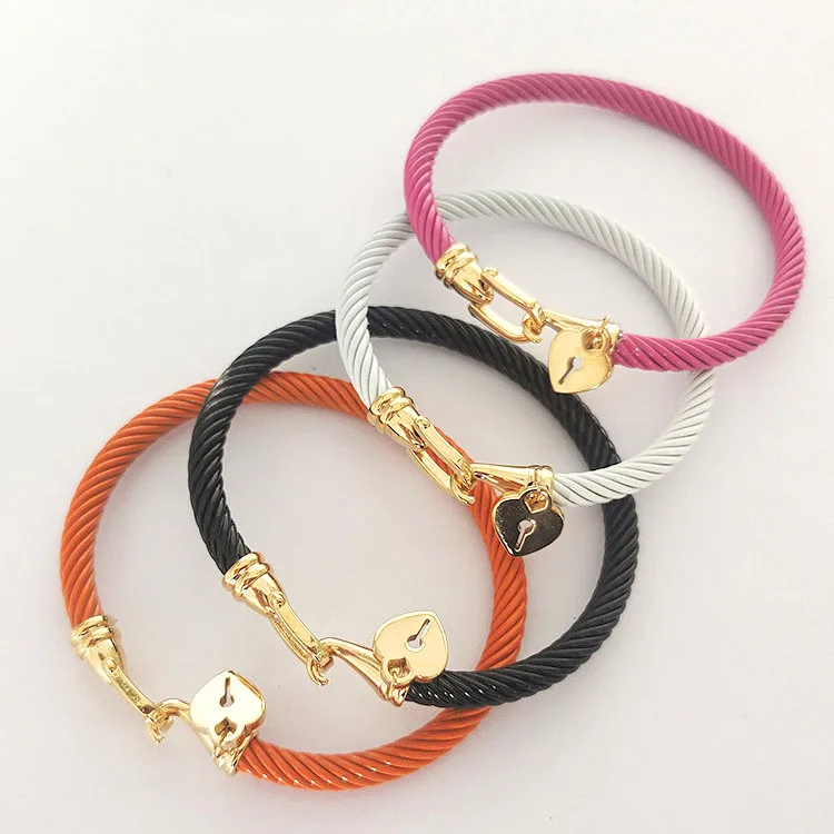 

New Stainless-steel Twist Heart Pendant with Colored Steel Wire Bangles for Women Personality Jewelry Party Accessories Gift