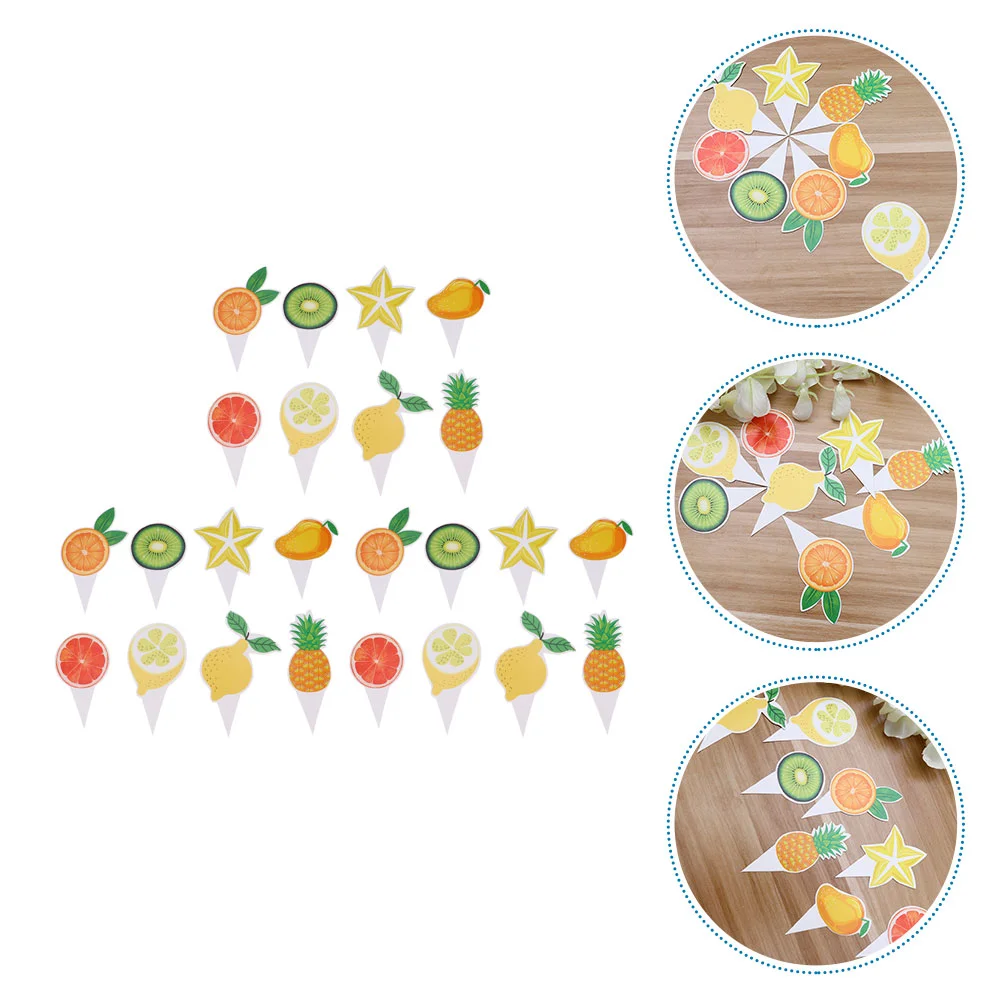 

24Pcs Chic Fruits Design Cake Dessert Decorations Fruit Themed Cupcake Topper