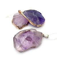 faceted irregular amethyst pendants natural stone purple crystal jewelry making diy necklace charms accessories wholesale 1pcs