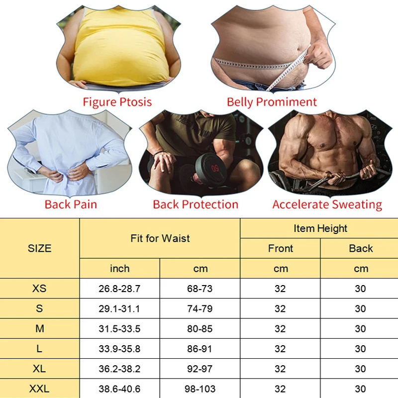 LAZAWG Men Waist Trainer Slimming Body Shaper Sauna Sweat Neoprene Belt Corsets Tummy Control Fitness Burner Workout Weight Loss