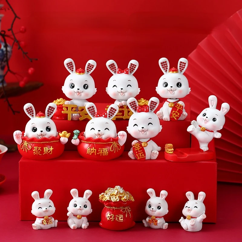 

2023 Mini Chinese New Year The Rabbit Lucky Rabbit Figure Bunny Statue Zodiac Figurines Miniature Chinese Spring Festival Mascot