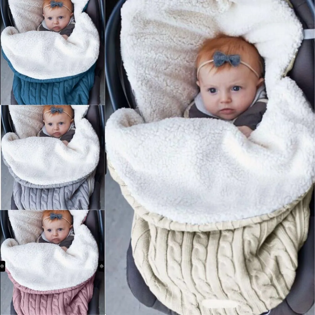 Baby Warm Knitted Sleeping Bag Winter Newborn Envelope Stroller Wrap Blanket SleepSacks Infant Swaddle Wrap Fleece Sleep Sack