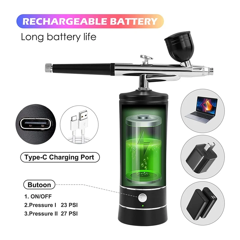 Воздушная щетка для ногтей кислородный инжектор мини-компрессор комплект