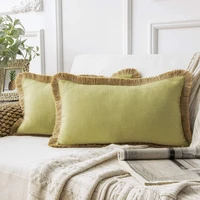 inyahome luxury soft cushion covers burlap trimmed tailored edges home decorative throw pillow covers for couch sofa saga green