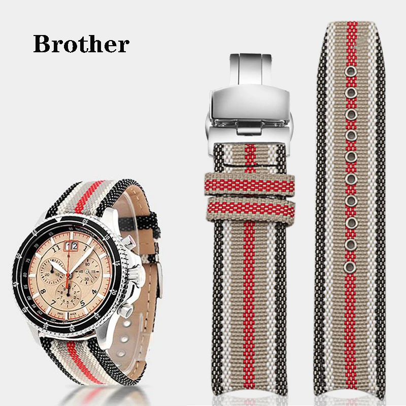 

Nylon Watch Band for Burberry Bu7600 7601 7602 Canvas Men's Leather Curved End Watch Strap Accessories 22mm Wristband