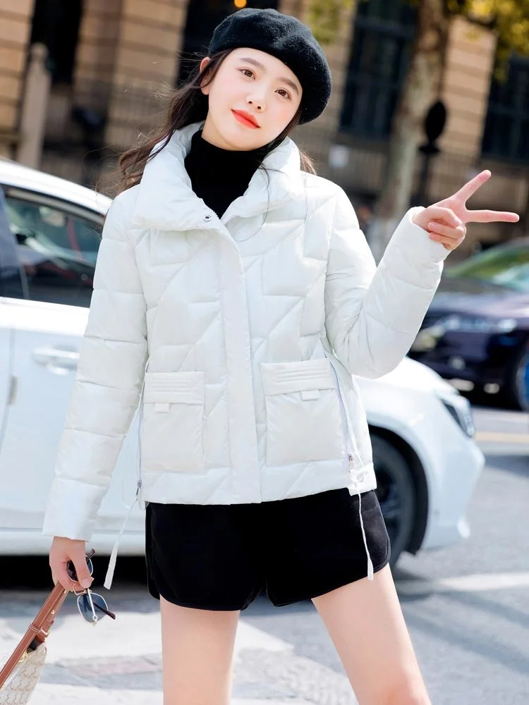 2022 New Korean Style Women Winter Jacket Stand Collar Cotton Padded Warm Thick Shiny Short Ladies Coat Winter Parkas