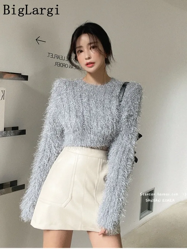 

Long Sleeve Knitted Mohair Sweater Women Short Lazy Oaf Sweet Ladies Jumpers Tops Pullover Femme Korean Casual 2022 Autumn Pull