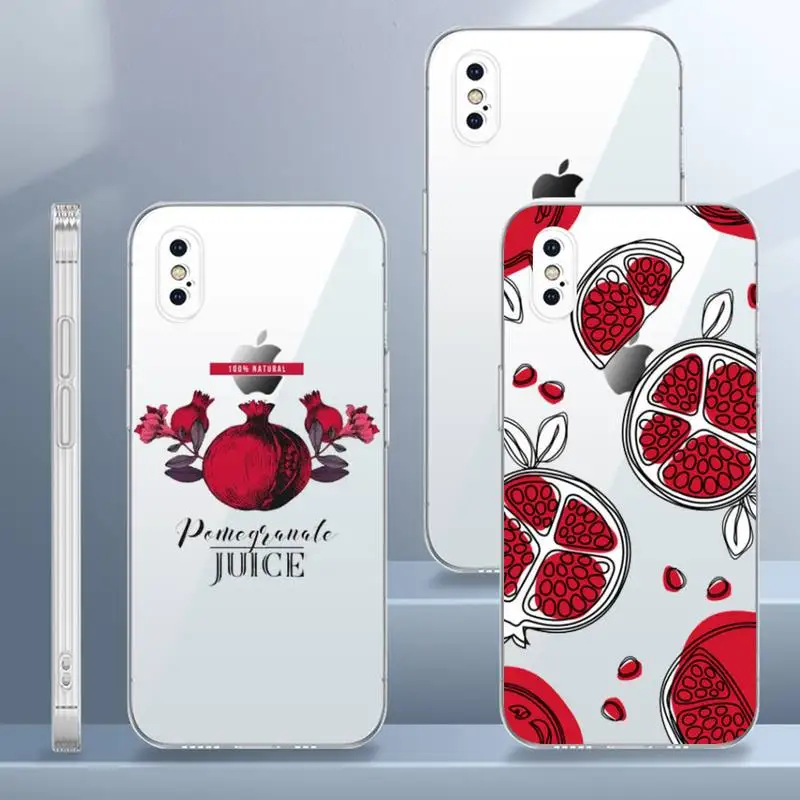

red pomegranate and Cherry fruit Phone Case Transparent for iPhone 7 8 11 12 13 s mini pro X XS XR MAX Plus