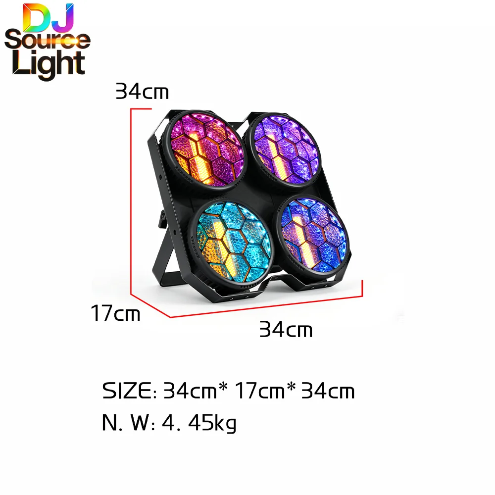 Фото Светодиодный прожектор 4x50W COB с 4 линзами, холодным и теплым белым светом, RGB-подсветкой, ретро-дизайн, для дискотек, клубов, свадеб, вечеринок, сценического освещения. №3
