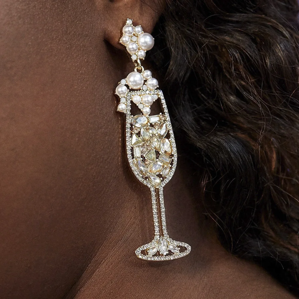 

Luxury Crystal Simulated Pearl Drop Earrings For Women Bottle Earrings Statement Jewelry Girls Party Gifts