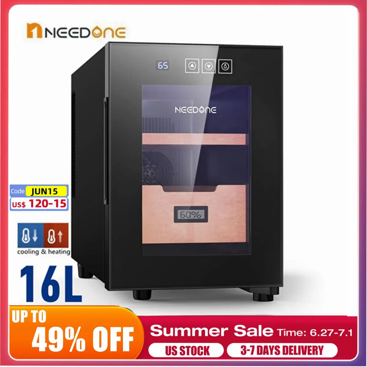 

NEEDONE 16L Cigar Humidor Intelligent Control Temperature Humidity Heating Cooling Electric Cooler Humidor Cigar Wine Cabinet