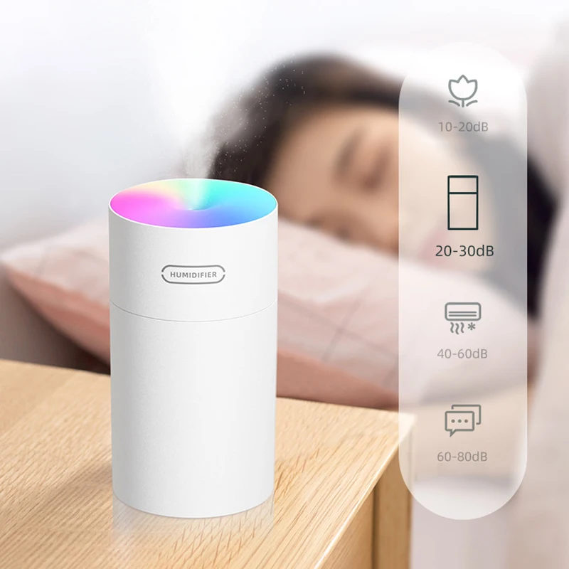 

Portable 300ml Electric Air Humidifier Cool Mist Maker Sprayer Home Office Humidificador Oil Aroma Diffuser with Colorful Light