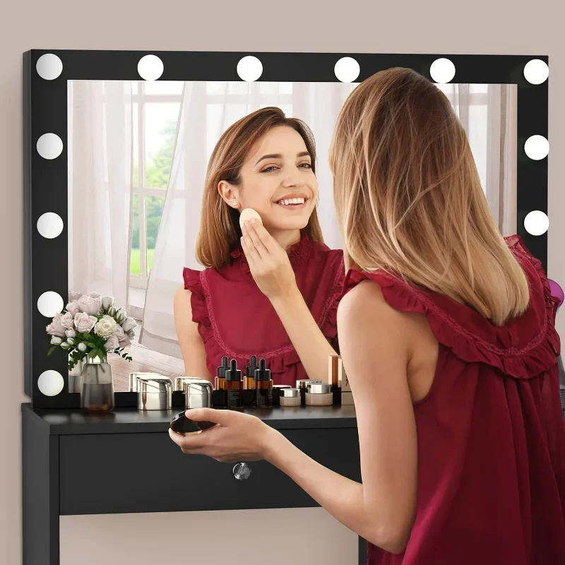 Столик для макияжа с подсветкой и зеркалом 5 выдвижных ящиков стол 3