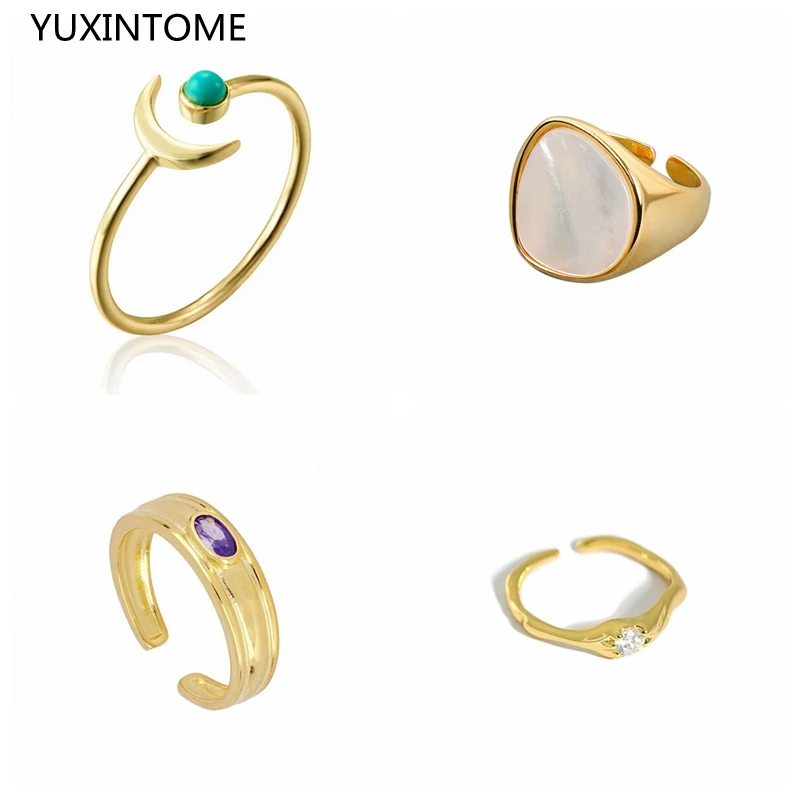 

24K Gold Turquoise Ring Moon Opening Ring For Women Charming Finger Rings Wedding Engagement Rings Jewelry Gift Wholesale