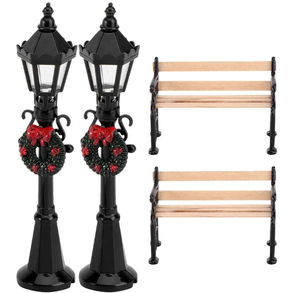

4 Pcs Miniature Lights Tiny Lamp Furniture Street Bench Figurines Plastic 1/12 Scale Accessories