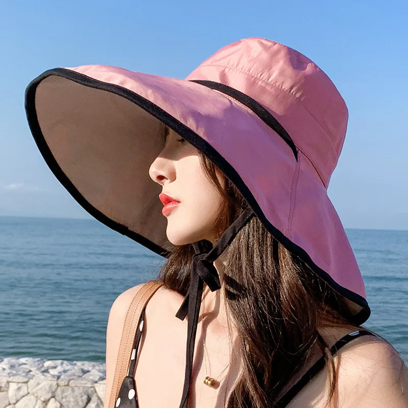 

Women Bucket Hat Fashion Summer Big Brim Panama Caps Women Collapsible Sun Hat For Female Beach Hat Sun Visor Vacatio