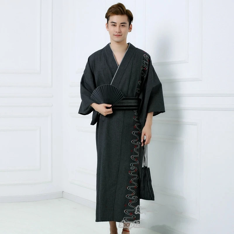 

Kimono Asian Clothes Homewear Robe Obi Long Kimonos Yukata Men High Quality Japan Style Traditional Pajamas Homme Samurai Yukat