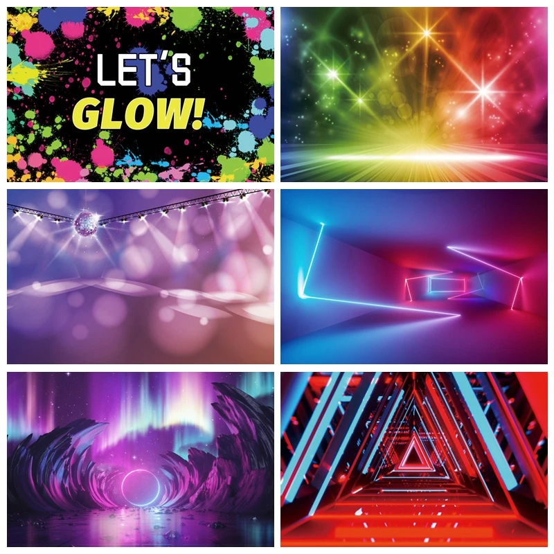 

Let's Glow Party Photography Backdrop Retro Disco for Youth Hip Hop Birthday Background Photo Booth Teens Neon Party Banner