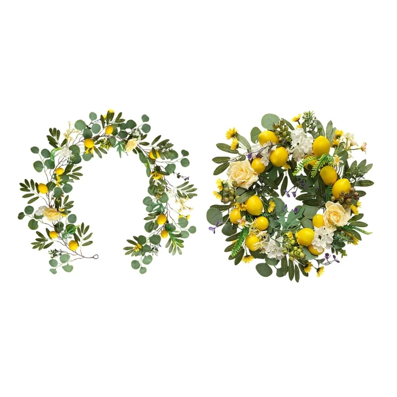 

Artificial Lemon Garland Rattan Vine Wreath Front Door Window Decoration