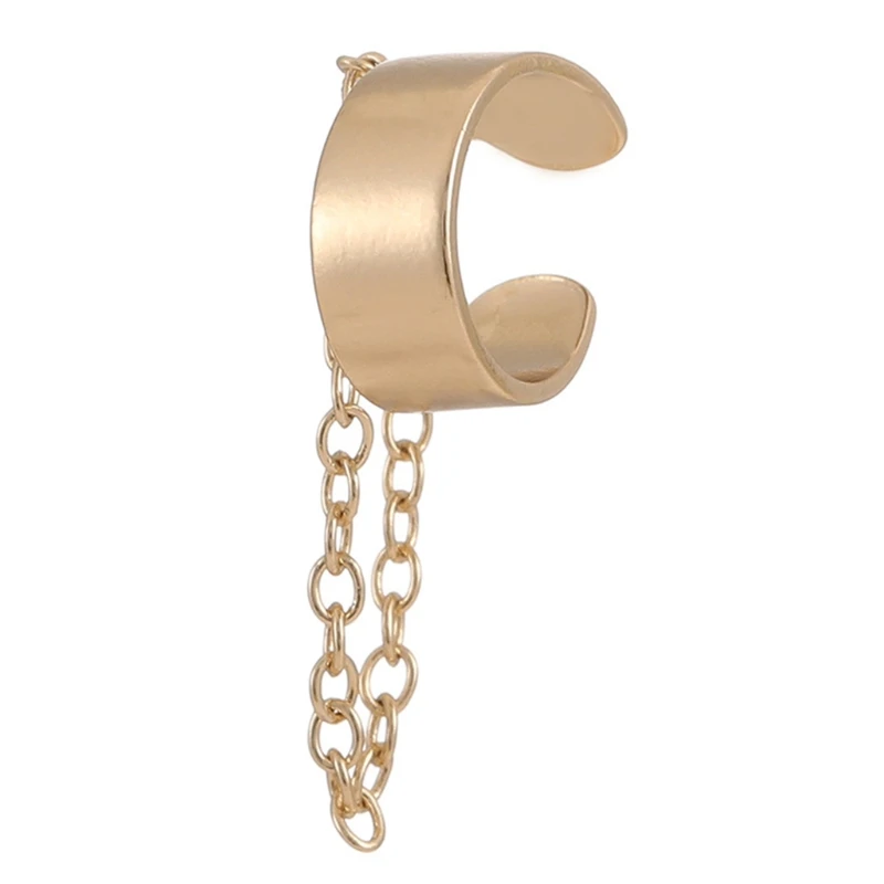 

Fashionable and Simple Metal Gold Female Cartilage Clip Ear Round Ear Cuff with Chain Beautiful Girl Jewelry Earrings