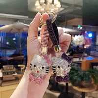 sanrio keychain cartoon hello kitty anime figures diamond encrusted crystal jewelry girls bags pendant toys keychains kids gifts