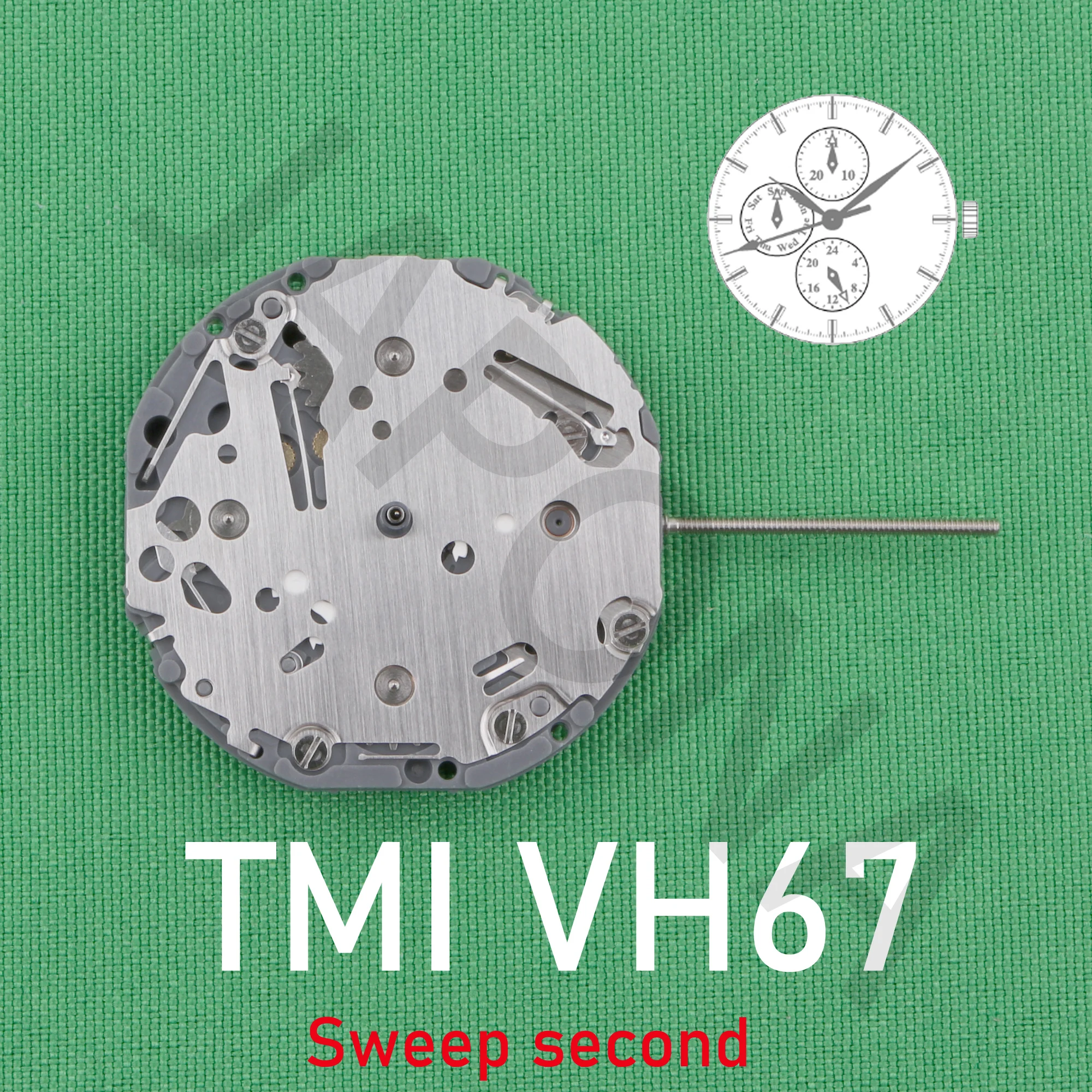 

TMI VH67 Sweep second Multi-eye (day, date, 24 hr) JAPAN QUARTZ MOVEMENT VH67A small hands at 6/9/12