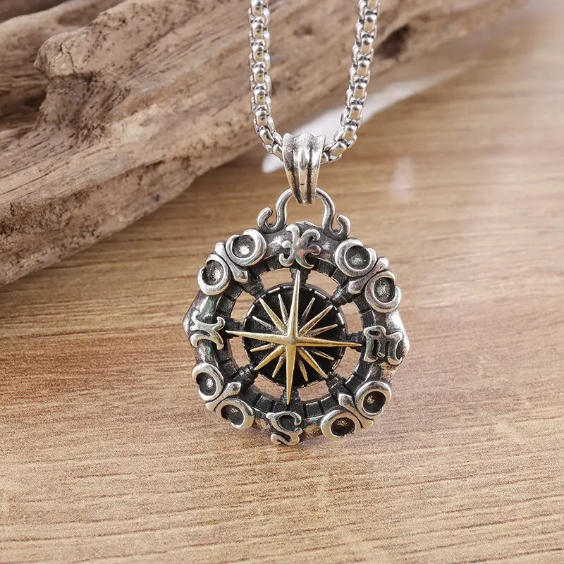 

Creative Nautical Starlight Compass Pendant Men's Retro Pirate Anchor Necklace Fashion Punk Trend Jewelry