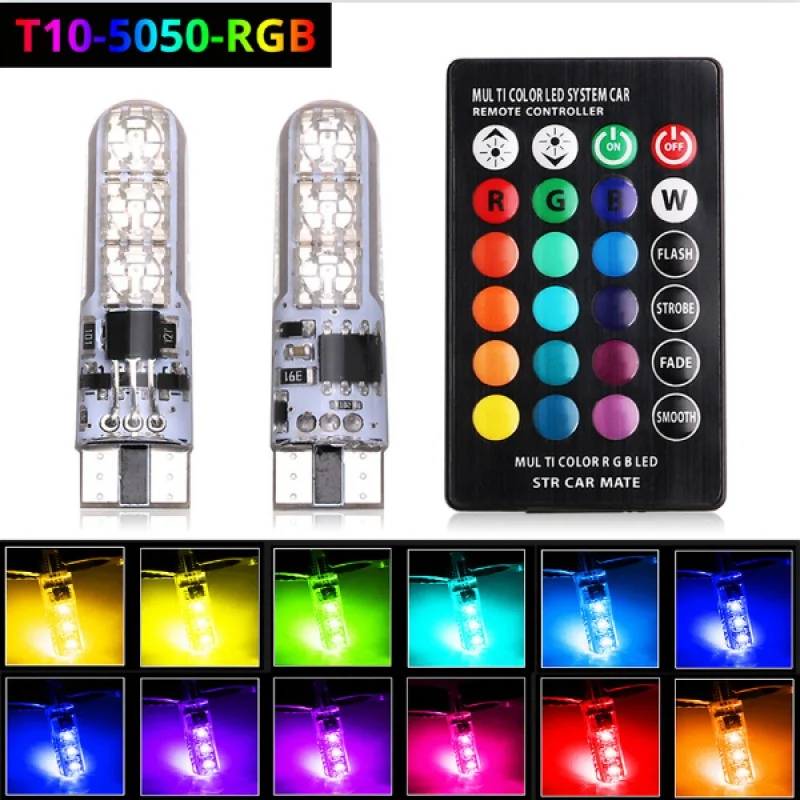 

OEIN T10 w5w RGB светодиодный ная лампа 6SMD COB Canbus 194 168 автомобиль с пультом дистанционного управления вспышка/Стробоскоп чтение клиновисветильник ...