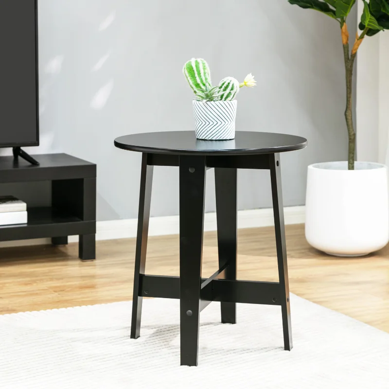 

Round Wood Side Table, Black Living Room Furniture Metal Coffee Table