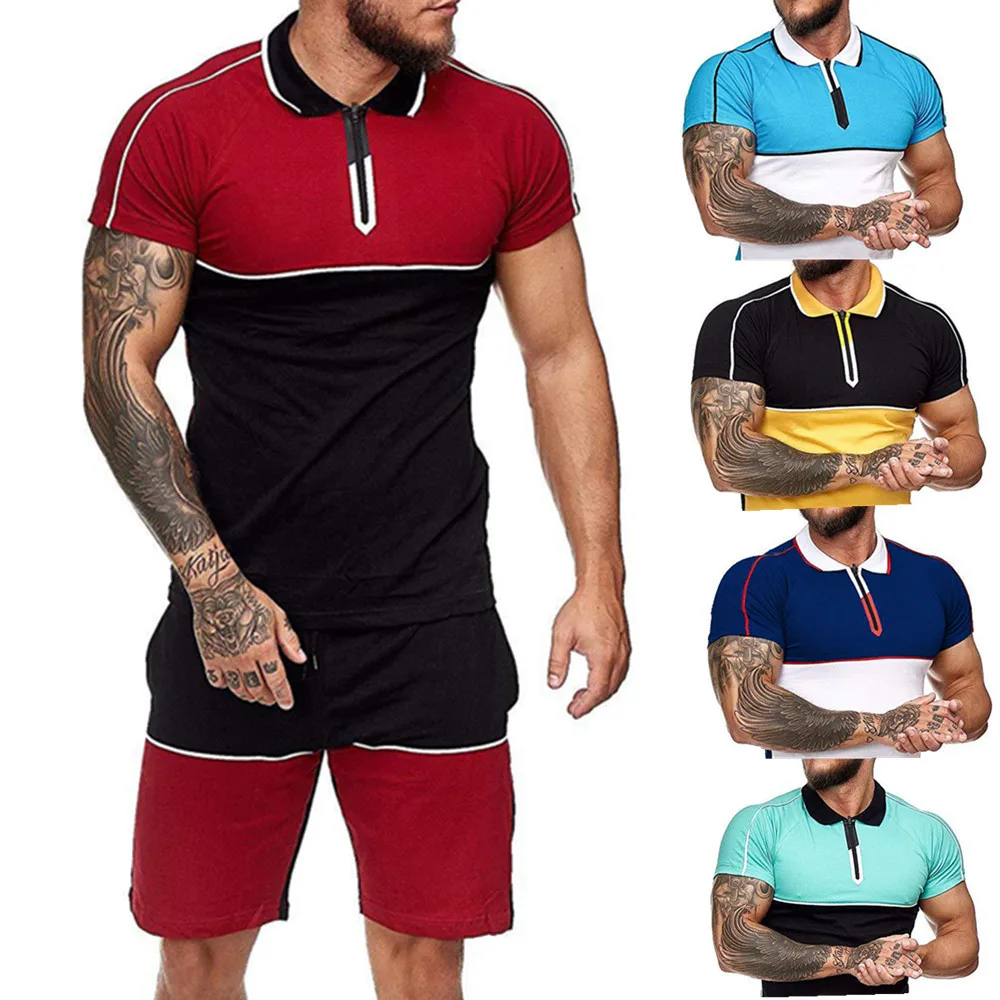

2022 New Casual Men's T-Shirt Men's Summer Sports Suit Color Casual Fashion Short Sleeve Men's Fashion Slim Harajuku Style