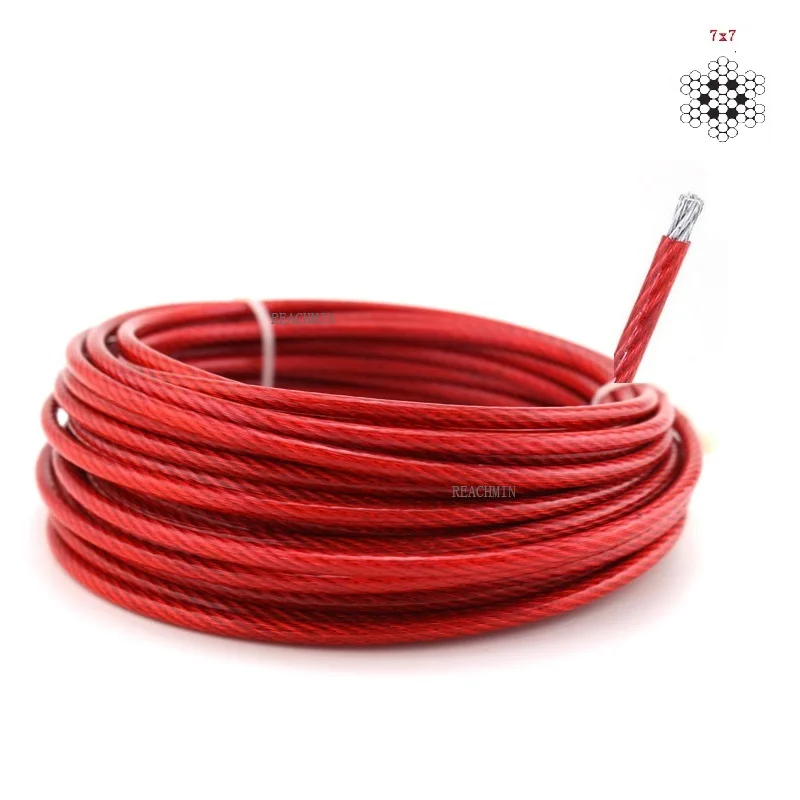 

10 метров/рулон, проволока из нержавеющей стали 304, проволока SS304 с пластиковым покрытием из красного ПВХ, общий диаметр 2/3/4 мм