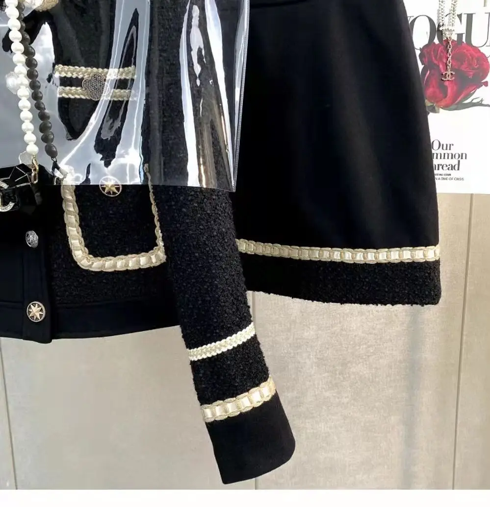 Женский твидовый жаккардовый ароматный костюм куртка пальто топ и юбка комплект