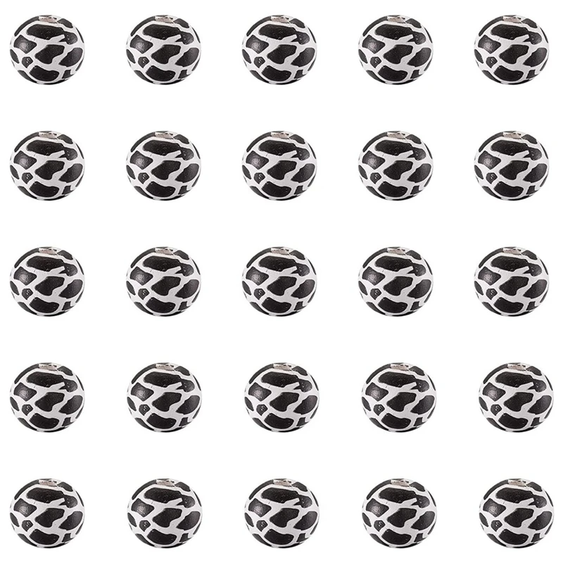 

80 шт., круглые деревянные бусины 16 х16 мм с рисунком коровы