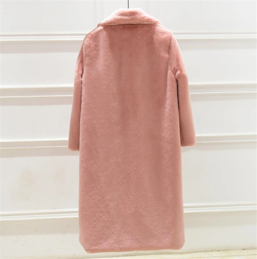 Mid-length Winter Faux Mink Fur Coat Women Loose Plush Warm Thicken Casual Korean Overcoat Streetwear Outwear Solid Furry Jacket