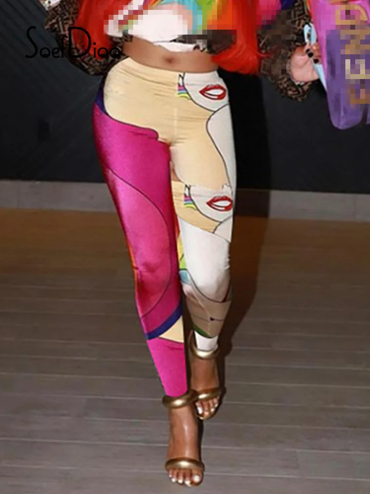 

Soefdioo Multicolor Printing Leggings Women Clothing Summer 2022 Hipster Mid Waist Pencil Pants Female Bottoms Sexy Streetwear