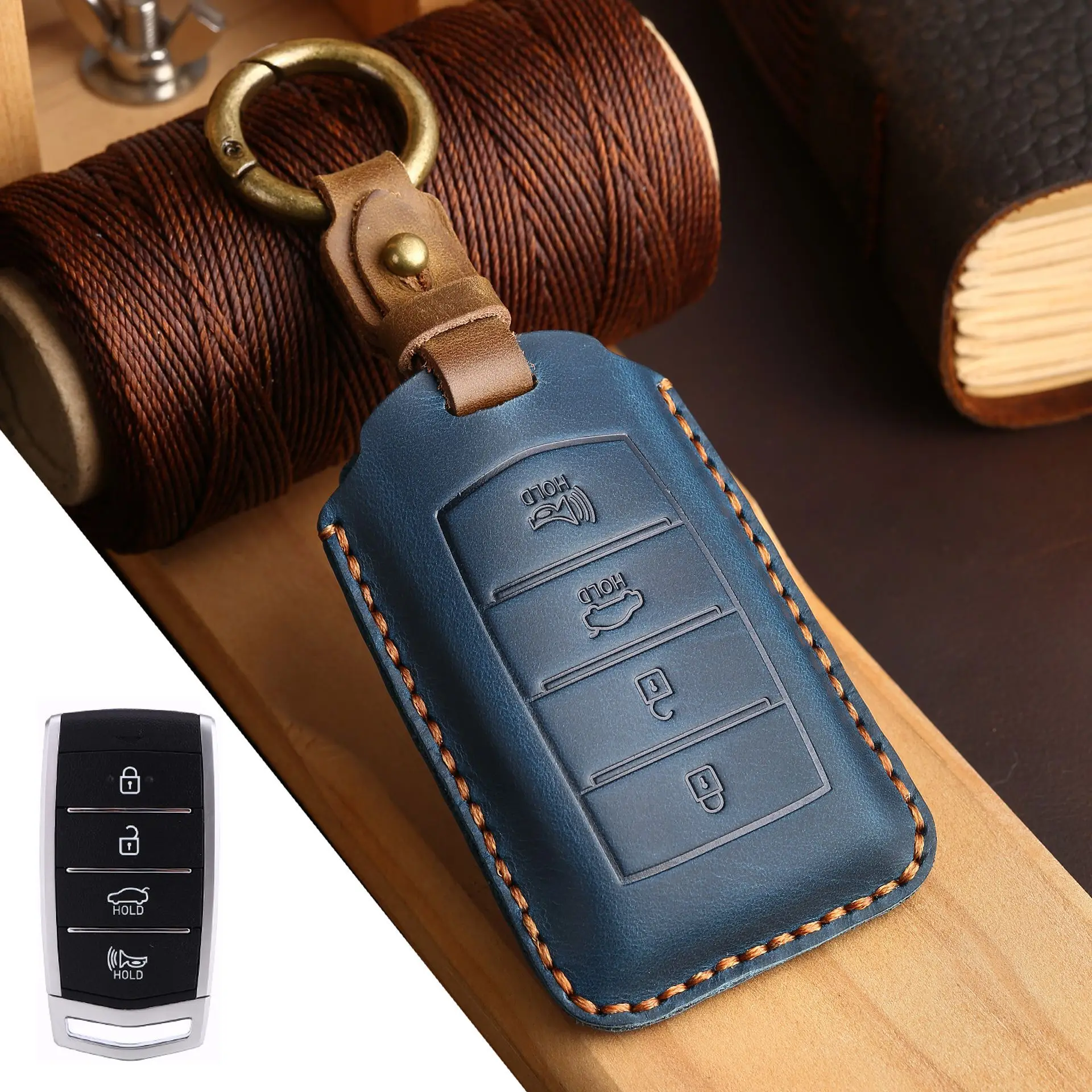 

Кожаный чехол для автомобильного ключа Hyundai Genesis 2017 2018 2019 2020 G70 G80 G90, 4 кнопки, чехол для ключа, аксессуары для автомобиля, 1 шт.