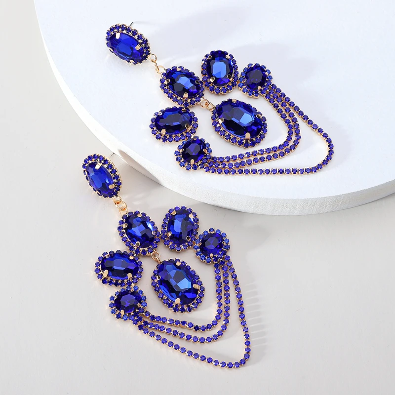 

Vintage Animal Earrings Glittering Glass Tassel Chain Geometric Pendant Women's Earrings Luxury Design Jewelry Accessories