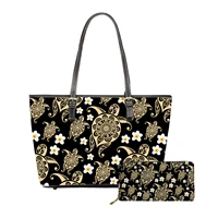 french polynesia style print tote shoulder handbag purse set bags for women ladies clutch bag wallet storage bolso