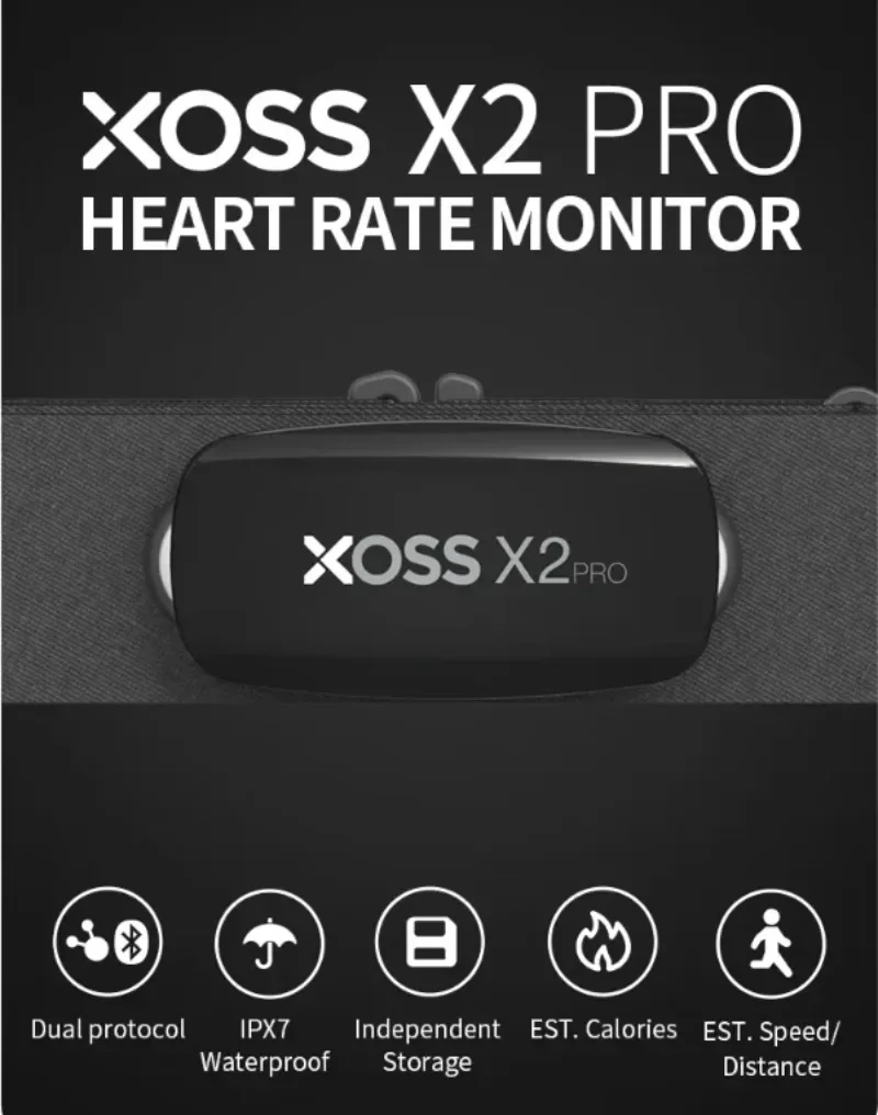 Фото Датчик сердечного ритма XOSS X2 Pro, перезаряжаемое зарядное устройство, хранилище данных для плавания, парусника, фитнеса, бега, велоспорта №2
