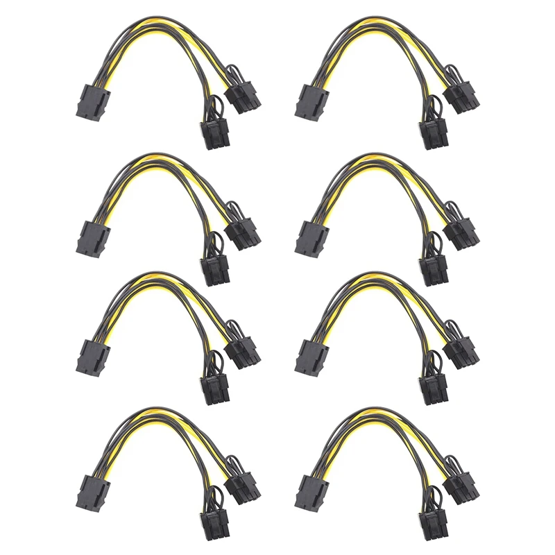 

RISE-8Pcs PCIE 6Pin To Dual PCIE 6 + 2 Pin Кабель питания PCI Express для майнинга материнской платы, графического процессора, кабель адаптера