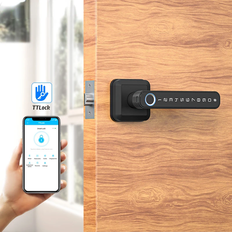 

Цифровой биометрический замок со сканером отпечатков пальцев, беспроводной Bluetooth, пароль, умный безключевой замок, дверной замок с одной за...