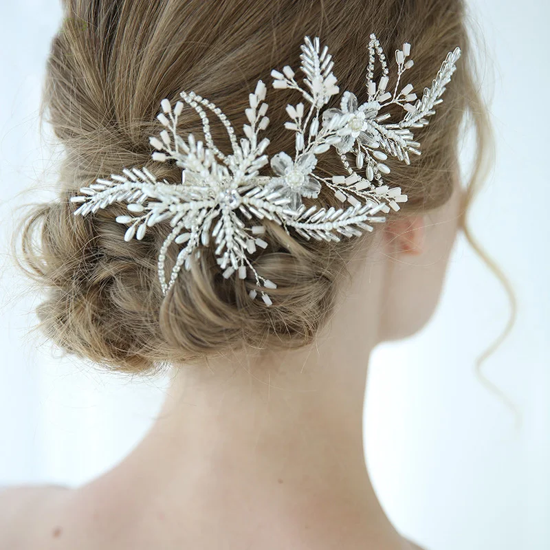Нежная свадебная прическа ручной работы свадебный зажим расческа серебряного