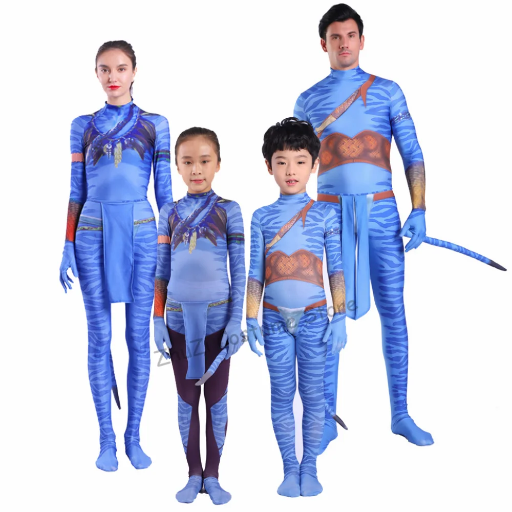

Cosplay New Avatar 2 Costume Movie Jake Sully Neytiri Bodysuit Suit Zentai Jumpsuits Halloween Costume for Women Men Girls Kids