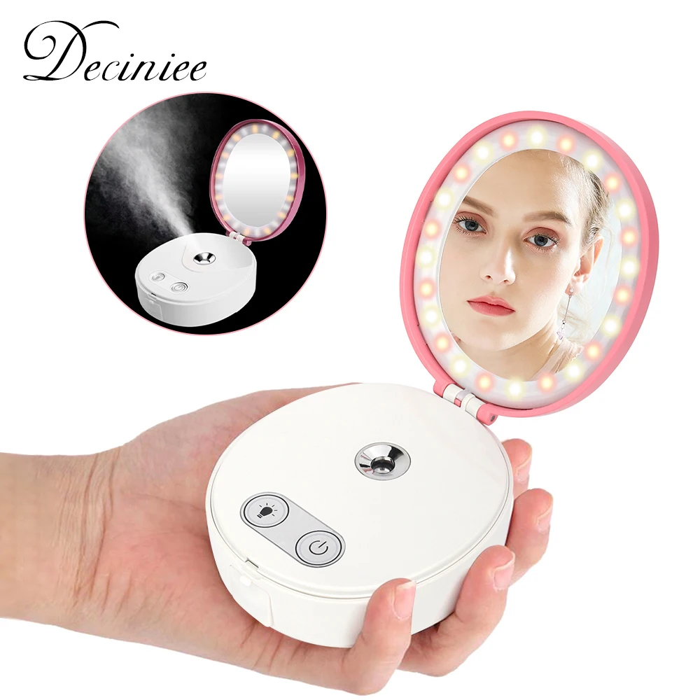 

LED Makeup Mirror with Nano Mist Sprayer Mini Face Steamer for Facial Care Portable Nano Facial Mister Atomizer Makeup Mirrors