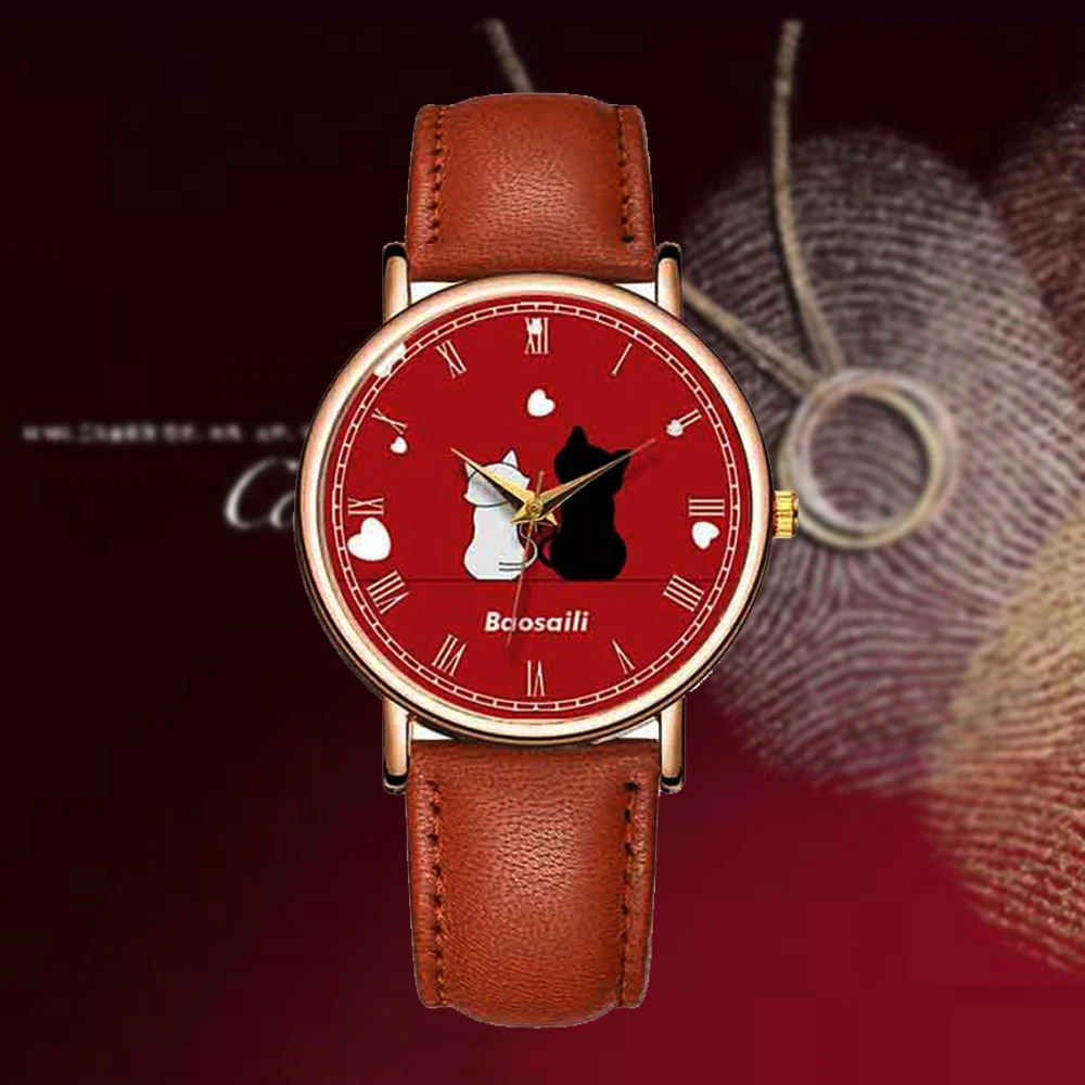 

New Women Watches Fashion Ladies Lovely Cat Wrist watch Leather Watchband Quartz Clock Hot Gift For Girlfriend Montre Femme