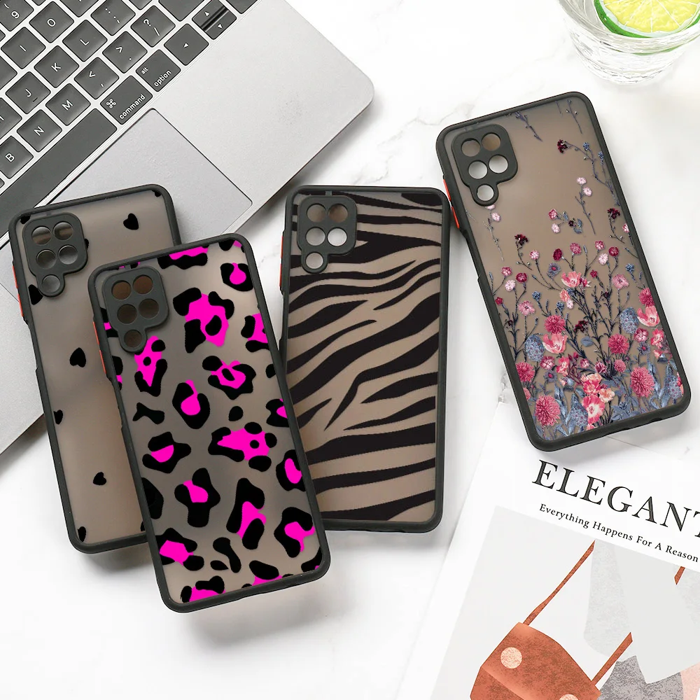 For Samsung A53 5g Case For Samsung A52 A52S 5g Case A73 A72 A32 A51 A12 A13 A22 A71 S22 Ultra S20 FE Clear Flower Leopard Cover