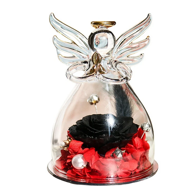 

Valentine Gift Rose Angel Preserved Flowers in Glass Ornaments Home Decor Romantic Girlfriend Mother Present