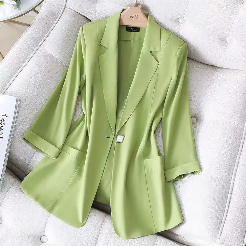 

Mid-long Loose Chiffon Blazers Coat Women Fashion 2022 New Summer White Suit Simple Solid Color Thin Coats Outerwear 4XL J264
