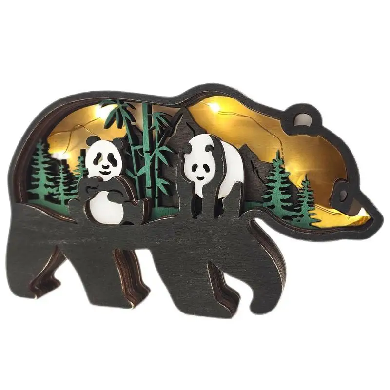

Panda Wooden Decor 3D Carving Animal Ornament With Light Wood Desktop Tabletop Decoration For Living Rooms Bedrooms Offices Stud