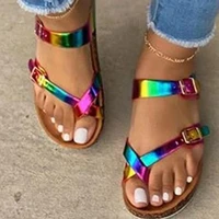 ladies sandals girls multicolor open toe flip flop rainbow platform women casual beach buckle shoes women house slippers